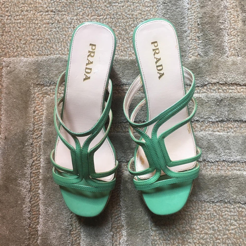 PRADA - Patent Leather Cork wedge sandals Green, 7 - Picture 2 of 5